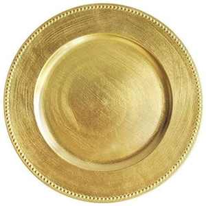 Assiette de service à bordure perlée de qualité supérieure, fabriquée à la main, pour l'utilisation du Ramadan, dorée avec une forme décorative fantaisie - Product Image 1