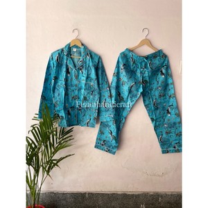 Conjunto de pijama de algodón de verano bohemio para mujer hecho a mano cómodo largo hasta la rodilla estampado de peces ligero suave uso diario MOQ 2 uds - Product Image 2