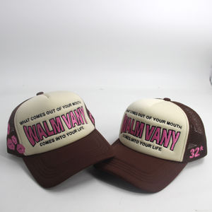 OEM Manufacture Low MOQ Custom <b>Flat</b> Brim Embroidered Contrast Color Sport Performance Cycling Y2K Trucker Mesh Baseball Cap - Product Image 2