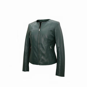Nouvelle veste en cuir pour femme, élégante et décontractée, couleur verte unie, fabrication de qualité supérieure, cuir véritable, veste en cuir pour femme - Product Image 5