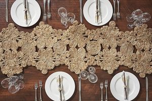 Christmas <b>Dining</b> <b>Table</b> Beaded <b>Runner</b> Placemat Handmade Cloth Decorative Wedding Mat With Leaves Design for Home Use - Product Image 3