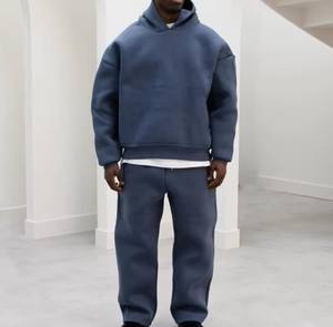 Ensemble survêtement unisexe surdimensionné en coton 100% respirant bleu, fabricant, poids lourd 500 g/m², sweat-shirt et pantalon de jogging pour homme - Product Image 2