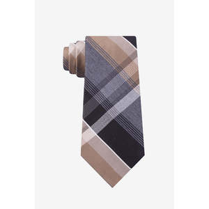 Cravatta slim a quadri da uomo Kenneth Cole Reaction Plazza marrone, taglia regolare, in poliestere - Product Image 1