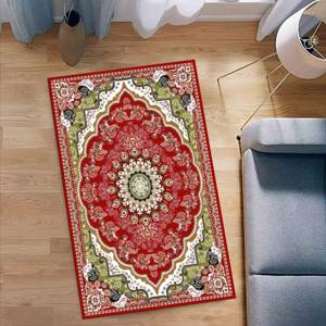 Tapis de prière islamique rouge : Décoration de maison musulmane imprimée en 3D, avec tapis moelleux à poils longs - Product Image 4