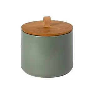 Bois et fer avec support en cuir pot de conception magnifique avec couvercle utilisation finie verte pour la boîte de rangement d'ustensiles de cuisine à la maison - Product Image 1