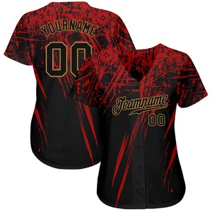 Camiseta de béisbol auténtica con diseño de patrón 3D de oro antiguo negro Rojo Negro personalizado - Product Image 2
