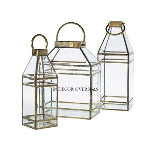 Modern Creative Art Designer High Grade Gold Plated Metal And Clear Glass Made Unique Designer Lanterns <b>Decorative</b> Centerpiece - Product Image 2