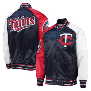 Minnesota <b>Varsity</b> Satin Raglan <b>Jacket</b> Navy/Red Full-Snap <b>Vintage</b> College Letterman Baseball Silk Embroidered Dyed <b>Varsity</b> <b>Jacket</b> - Product Image 4