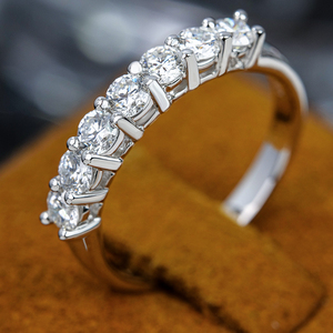 Anillo de Diamante Sintético Cultivado en Laboratorio con Certificación IGI, Corte Redondo, VVS1, Color D, Plata de Ley 925, Media Eternidad, Anillo de Boda, Joyería de <span class=keywords><strong>Promesa</strong></span> - Product Image 1