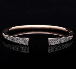 Elegant 14K <b>Rose</b> <b>Gold</b> Cuff Bracelet Modern Sophisticated Statement Natural Diamonds Pave Setting Diamond Bracelets <b>Bangles</b> - Product Image 6