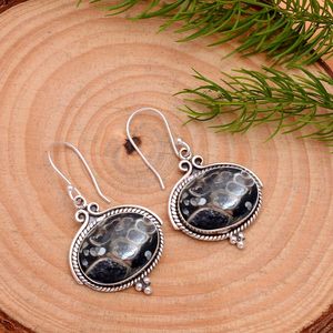 Turritella ágata pendientes de piedras preciosas 925 plata esterlina sólida pendientes de forma ovalada para mujeres niñas pendientes colgantes joyería - Product Image 2