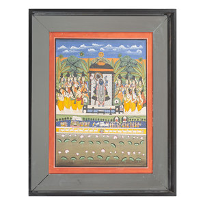 Tapisserie murale bohème en coton vert style Pichwai, motif scénique pour décoration extérieure et chambre, avec corde en métal - Product Image 1