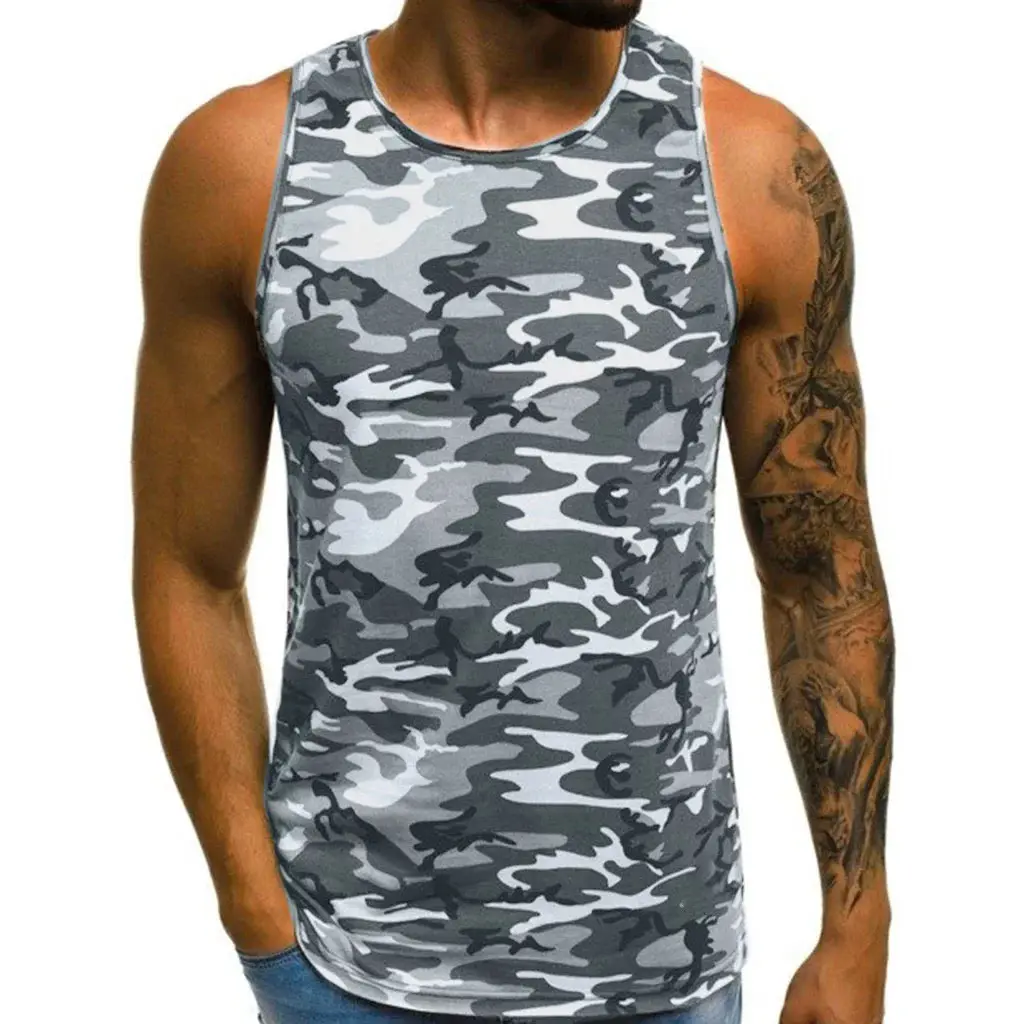 Yeni baskılı Camo tarzı atlet erkekler için % 100% pamuk toptan fiyat şık spor antrenman kıyafeti gömlek