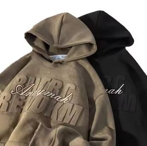 Sweatshirts à capuche pour hommes personnalisés col montant broderie 3D sérigraphie logo saison hiver 100% coton tailles surdimensionnées en relief - Product Image 1