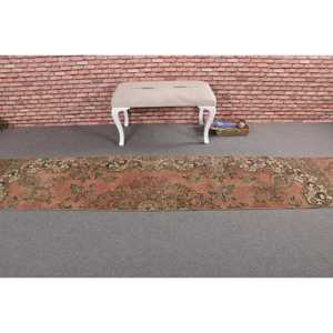 Vintage <b>Runner</b> Rug 2.1x11.6 ft, <b>Red</b> Brown Abstract Rug Wool - Product Image 3