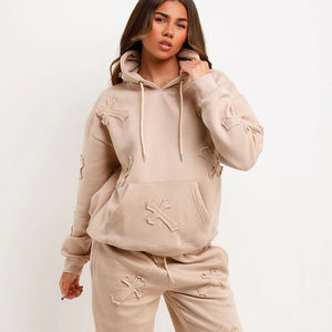 Ensemble survêtement décontracté pour femme, sweat-shirt et pantalon oversize en coton 100% léger à capuche pour l'hiver, streetwear uni avec strass - Product Image 1