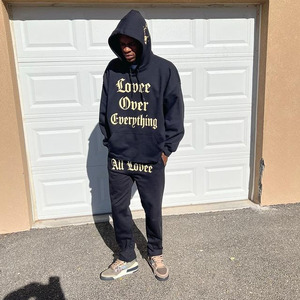 Sweat-shirt et pantalon de haute qualité Streetwear lettres imprimées LOGO personnalisé bloc de couleur cordon de serrage ensemble de sweat à capuche de mode pour hommes - Product Image 6