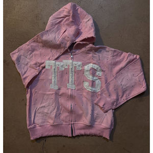 Ensemble survêtement personnalisé de jogging Ensemble pantalon de survêtement et sweat à capuche évasés de haute qualité pour hommes Ensemble sweat à capuche en coton avec fermeture éclair et strass - Product Image 5