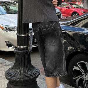 Custom <b>Men's</b> Summer Oversize Cotton 3D Denim Jorts Vintage Wash Distressed Embroidery Mid Waist Baggy Style <b>Knee</b>-<b>Length</b> <b>Shorts</b> - Product Image 4