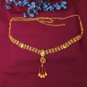 Indian Traditional Gold Plated Red Green Crystal Stone Waist Belt <b>Belly</b> <b>Chain</b> Kamarbandh Body Jewelry for Special Occasion - Product Image 1
