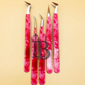 Pince à cils rose en papier coloré, durable, pour extensions de cils, à pointe en fibre courbée, personnalisable pour cils en vison - Product Image 3