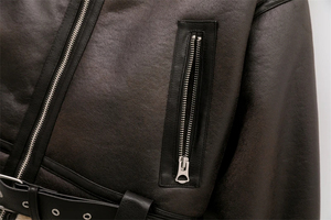 Chaqueta de cuero camello estilo moda, chaquetas de cuero para mujer con almohadilla de hombro, venta al por mayor, chaqueta de cuero genuino personalizada - Product Image 3