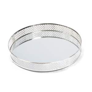 Plateau en métal et verre miroir le plus vendu, parfait pour un plateau de vaisselle classique sur le thème du vintage. - Product Image 1