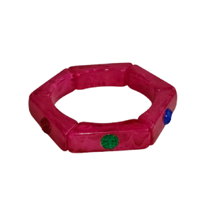 กำไลเรซิ่นรูปหกเหลี่ยมลายหินอ่อนสีชมพูฟูเชียสดใส - สไตล์โบฮีเมียน กำไลอะคริลิกน้ำหนักเบา เครื่องประดับข้อมือ - Product Image 5