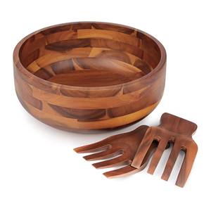 Exquisito Tazón de Ensalada de Madera de Acacia con Cuchara y Tenedor, Tazón de Madera Artesanal al por Mayor para Marcas Ecológicas de Vietnam - Product Image 5