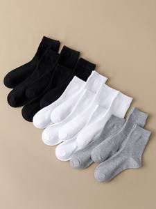Wholesale 10 Pairs Solid Knitted Spandex/Polyester/Cotton White <b>Black</b> Men's Sport Casual Ankle <b>Socks</b> Spring Business Use - Product Image 3