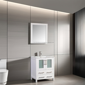 Ensemble de miroir de salle de bain sur pied en bois massif et contreplaqué, moderne et luxueux, écologique et durable, avec fermeture douce, 23-25 pouces - Product Image 1