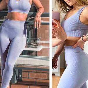 Ensemble de yoga sans couture de haute qualité pour femmes, vêtements de sport à motif solide pour le fitness et l'entraînement - Product Image 3