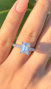 GRA certificado 2.00CT corte esmeralda Moissanite anillo de compromiso solitario bajo Halo anillo de bodas 14K oro blanco joyería de moda - Product Image 6