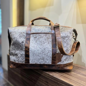 Handmade 100% Natural Cowhide Hair on Leather Duffle <b>Bag</b> Stylish Western Genuine Leather Travel Luggage for Men & Women - Product Image 2