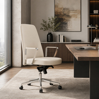 Chaise de bureau ergonomique minimaliste à dossier haut en cuir PU, pivotante, avec accoudoirs métalliques, vente en gros OEM