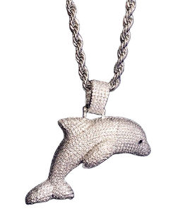 Pendentif dauphin en diamant cultivé en laboratoire micro pavé 3D glacé Collier en argent sterling 925 Bijoux pour enfants - Product Image 1