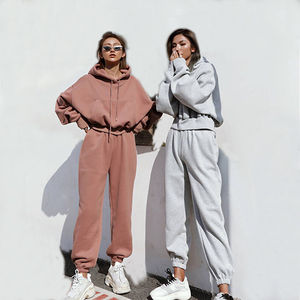 ชุดวอร์ม2ชิ้นแบบสวมหัวมีฮู้ดสำหรับผู้หญิงชุดวอร์มกางเกงแบบถักกางเกงผ้าขนแกะออกแบบได้ตามต้องการ - Product Image 2