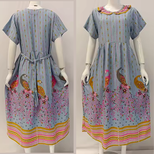 Vestido midi de rayón con cuello redondo y volantes, de manga corta, de alta calidad, de Chrysanta. - Product Image 6