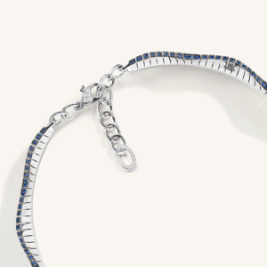 Luxury Women Rhodium Plated Wavy Choker <b>Necklace</b> and Matching Ring Set with Blue and Clear Cubic Zirconia Elegant <b>Statement</b> - Product Image 3