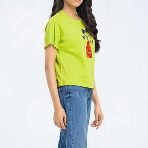 Camisetas personalizadas 100% de algodón con serigrafía para mujer, camiseta transpirable lisa, Camiseta corta en blanco para mujer - Product Image 3