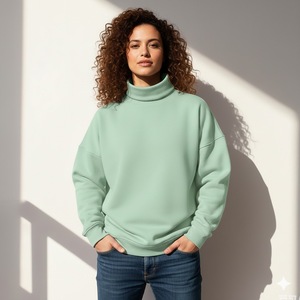 Custom Embroidered Design Luxury Polyester / Cotton Oversized Fleece Pullover Mock Neck Sweatshirt <b>For</b> <b>Women</b> - Product Image 1