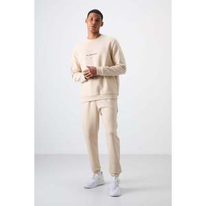 Conjunto Deportivo Casual para Hombre, Corte Cómodo, Estampado, Beige, Algodón Grueso, Textura Suave-85253 - Product Image 4