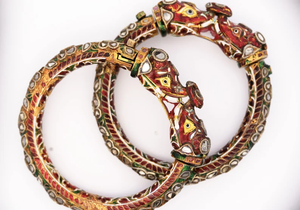 Cổ <span class=keywords><strong>Mughal</strong></span> Đế Chế Ấn Độ Voi Bangle Vòng Đeo Tay Rắn Bất 22K Vàng Vàng Bangle Cho Phụ Nữ Của Đồ Trang Sức Thời Trang - Product Image 3