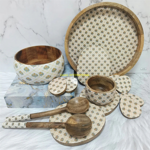 Bol à riz en bois fait à la main avec motif blanc et baguettes bol de service à salade de soupe décoratif pour la cuisine et la salle à manger - Product Image 5