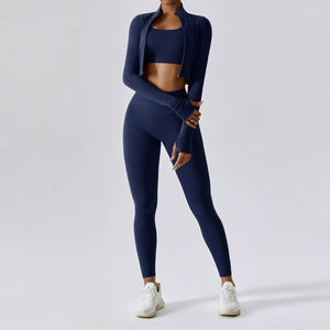 2025 nouveautés respirant et sans couture 3 pièces femmes vêtements d'entraînement ensemble solide motif Yoga Gym Fitness vêtements actifs - Product Image 2