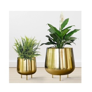 Maceta de latón dorado con acabado liso, forma redonda para el hogar, sala de estar, interior, exterior, hogar, balcón, decoración de jardín, maceta - Product Image 6