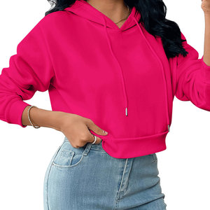 Casual Streetwear Drop Shoulder Figures Sudaderas con capucha ecológicas transpirables de punto de manga larga Sudadera con capucha recortada para mujer - Product Image 6