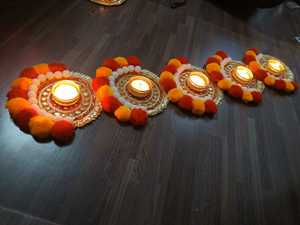 Candle Holder Rangoli <b>Set</b> <b>for</b> Festive Home Decor Housewarming Favors Wedding Gift, Floral Mats <b>Tea</b> <b>Party</b> Diwali Decoration Gift - Product Image 6