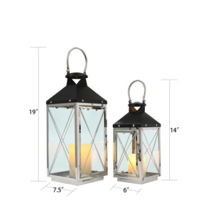 Lanterne bougeoir carrée moderne bicolore en métal noir et argent pour la maison, le jardin, le mariage et les décorations de Noël - Product Image 3