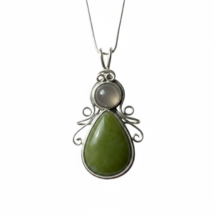 Pendentif en pierre verte plaqué argent sterling Collier à double pierre fait main pour femme - Product Image 3